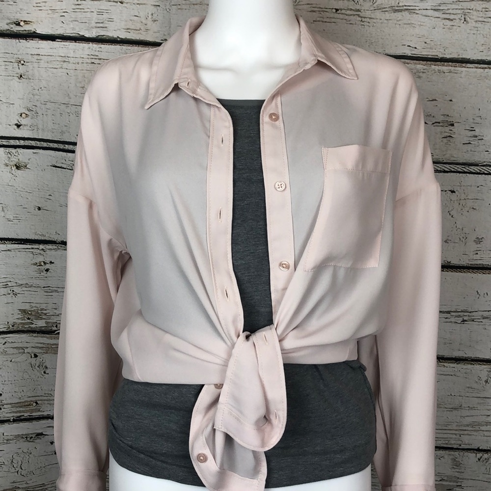 Frenchi Sheer Pale Pink Button up Blouse